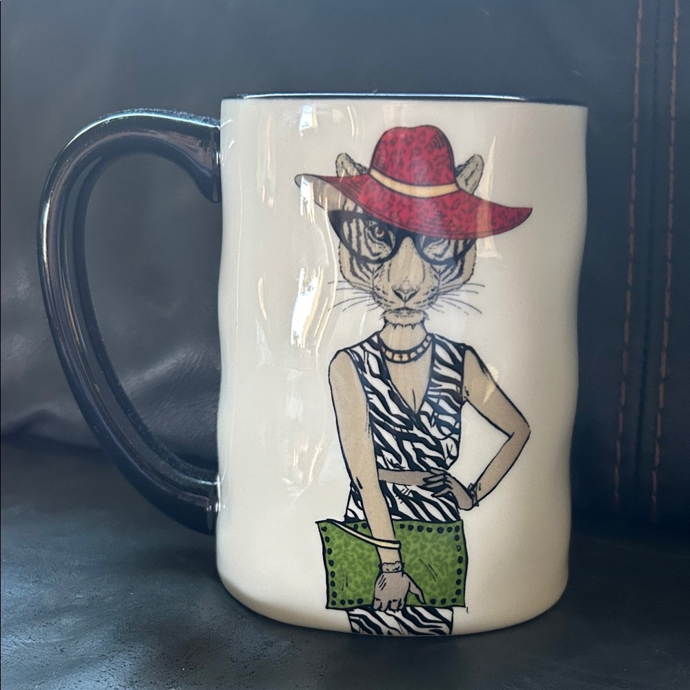 Stylish Animal Print Mug with Red Hat